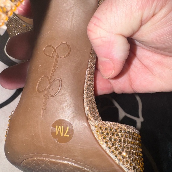 - Jessica Simpson Gold Rhinestone “Whispie” Pointed Toe Ankle Strap Heels 7 - Picture 7 of 15